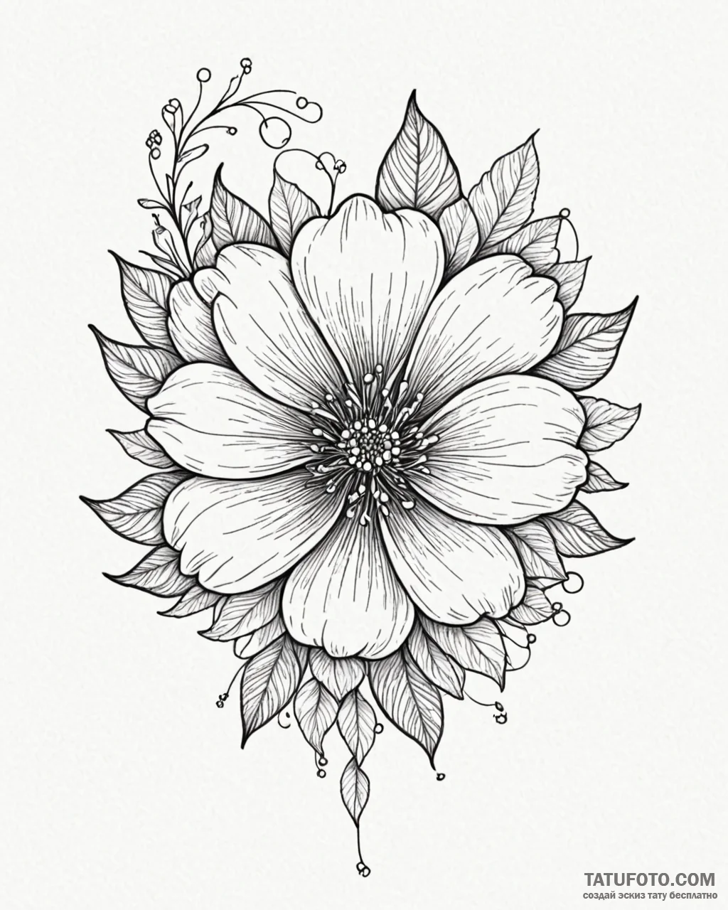 Tat tattoo sketch, whimsical oversized flower... - эскиз тату (№1753263616_0, 23.07.2025 09:40) — Tatufoto.com