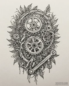 Tat tattoo sketch, wrench wrapped in thorny v... - эскиз тату (№1753263975_0, 23.07.2025 09:46) — Tatufoto.com