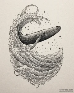 Tattoo sketch, colossal whale breaching ocean... - эскиз тату (№1753264062_0, 23.07.2025 09:47) — Tatufoto.com