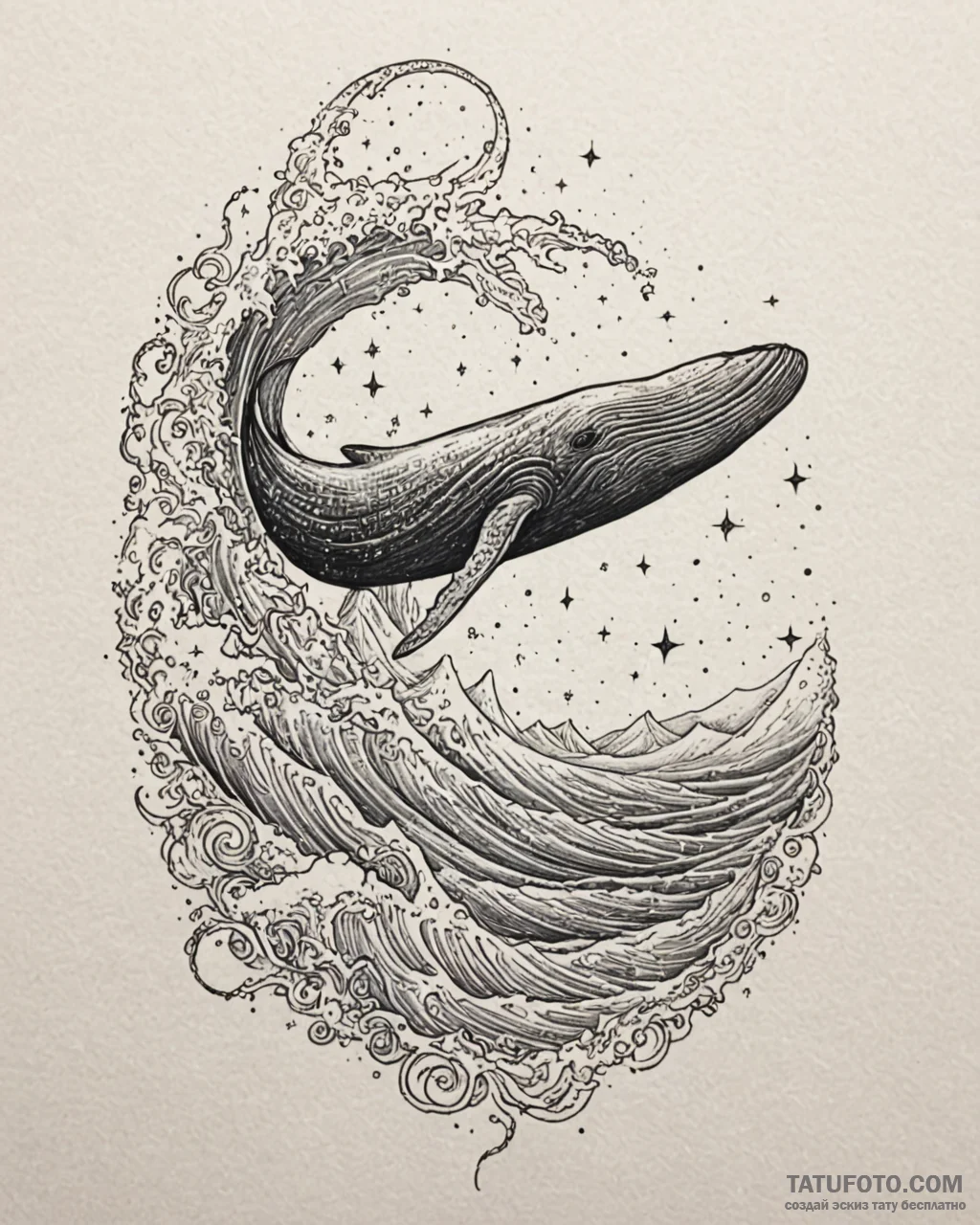Tattoo sketch, colossal whale breaching ocean... - эскиз тату (№1753264062_0, 23.07.2025 09:47) — Tatufoto.com
