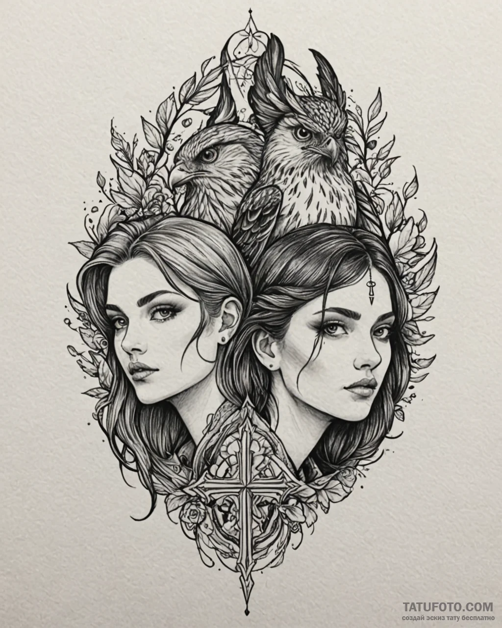 Tattoo sketch, arren and sparrowhawk duo port... - эскиз тату (№1753264242_0, 23.07.2025 09:50) — Tatufoto.com