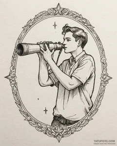 Tat tattoo sketch, the boy looking through te... - эскиз тату (№1753264667_0, 23.07.2025 09:57) — Tatufoto.com