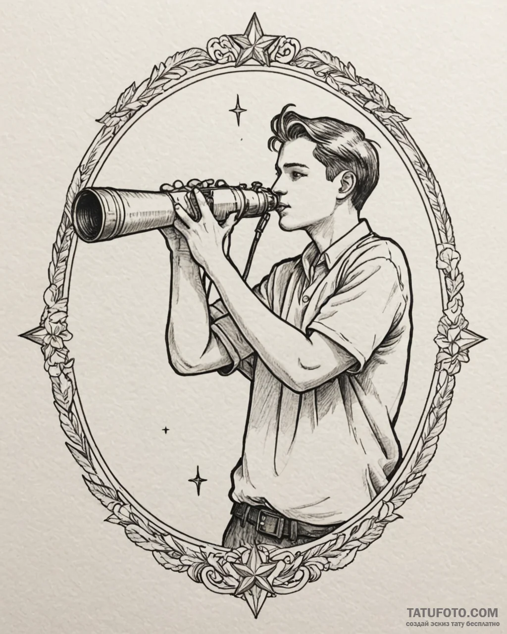 Tat tattoo sketch, the boy looking through te... - эскиз тату (№1753264667_0, 23.07.2025 09:57) — Tatufoto.com