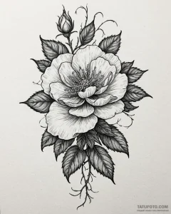 Tat tattoo sketch, wild rose bush with sharp... - эскиз тату (№1753264834_0, 23.07.2025 10:00) — Tatufoto.com