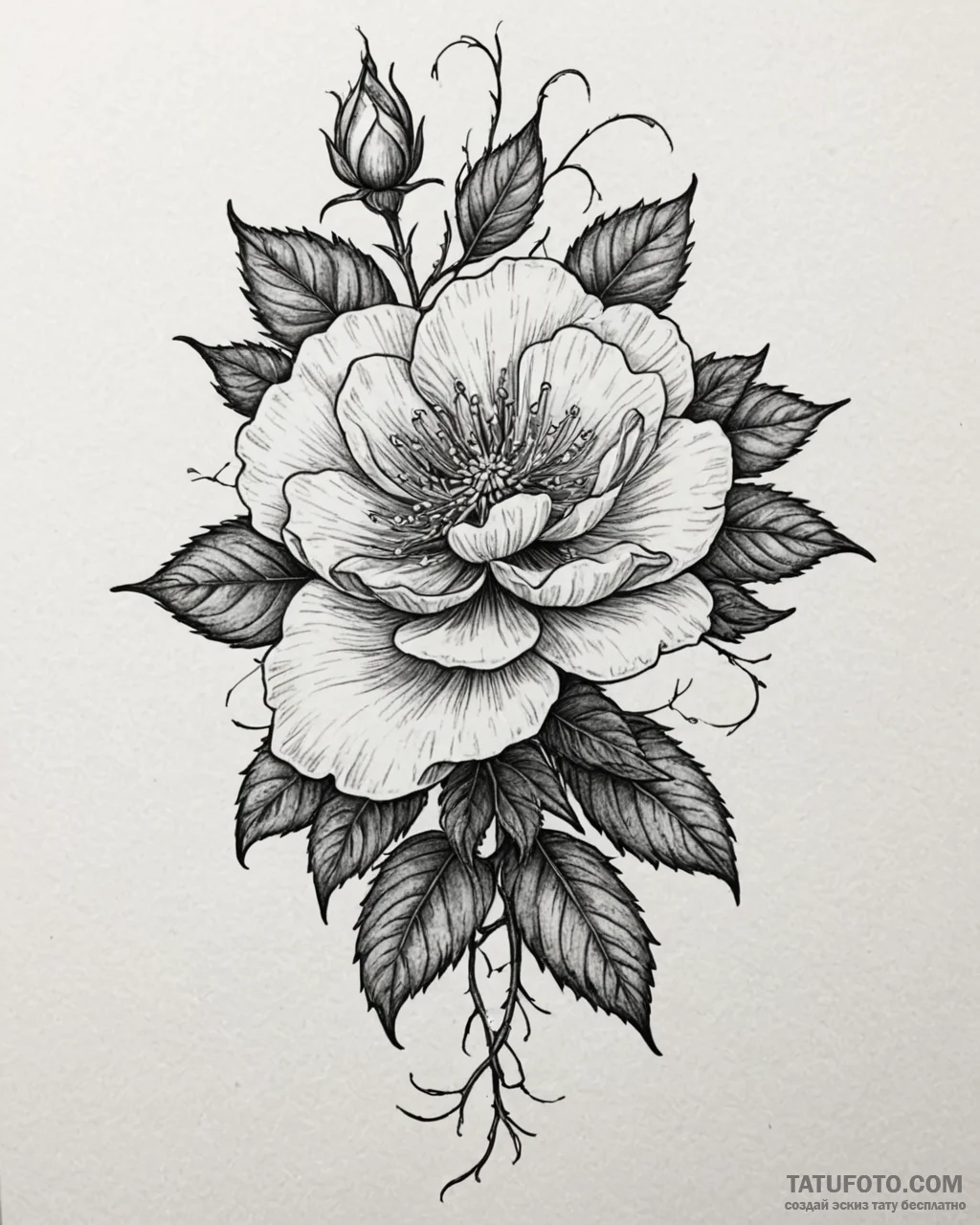 Tat tattoo sketch, wild rose bush with sharp... - эскиз тату (№1753264834_0, 23.07.2025 10:00) — Tatufoto.com