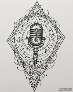 Tat tattoo sketch, singer’s microphone surrou... - эскиз тату (№1753265096_0, 23.07.2025 10:04) — Tatufoto.com