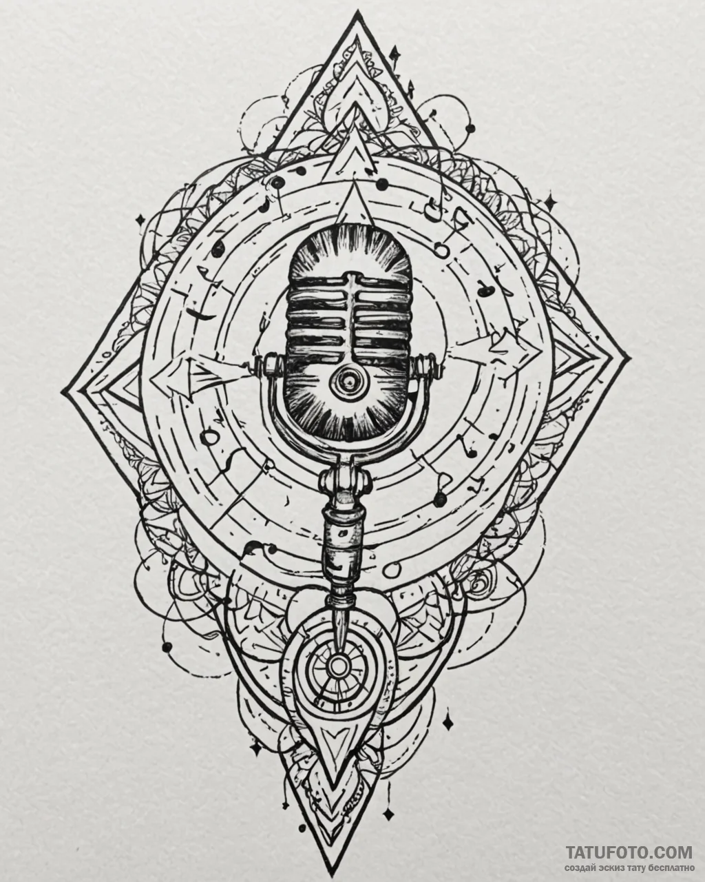 Tat tattoo sketch, singer’s microphone surrou... - эскиз тату (№1753265096_0, 23.07.2025 10:04) — Tatufoto.com