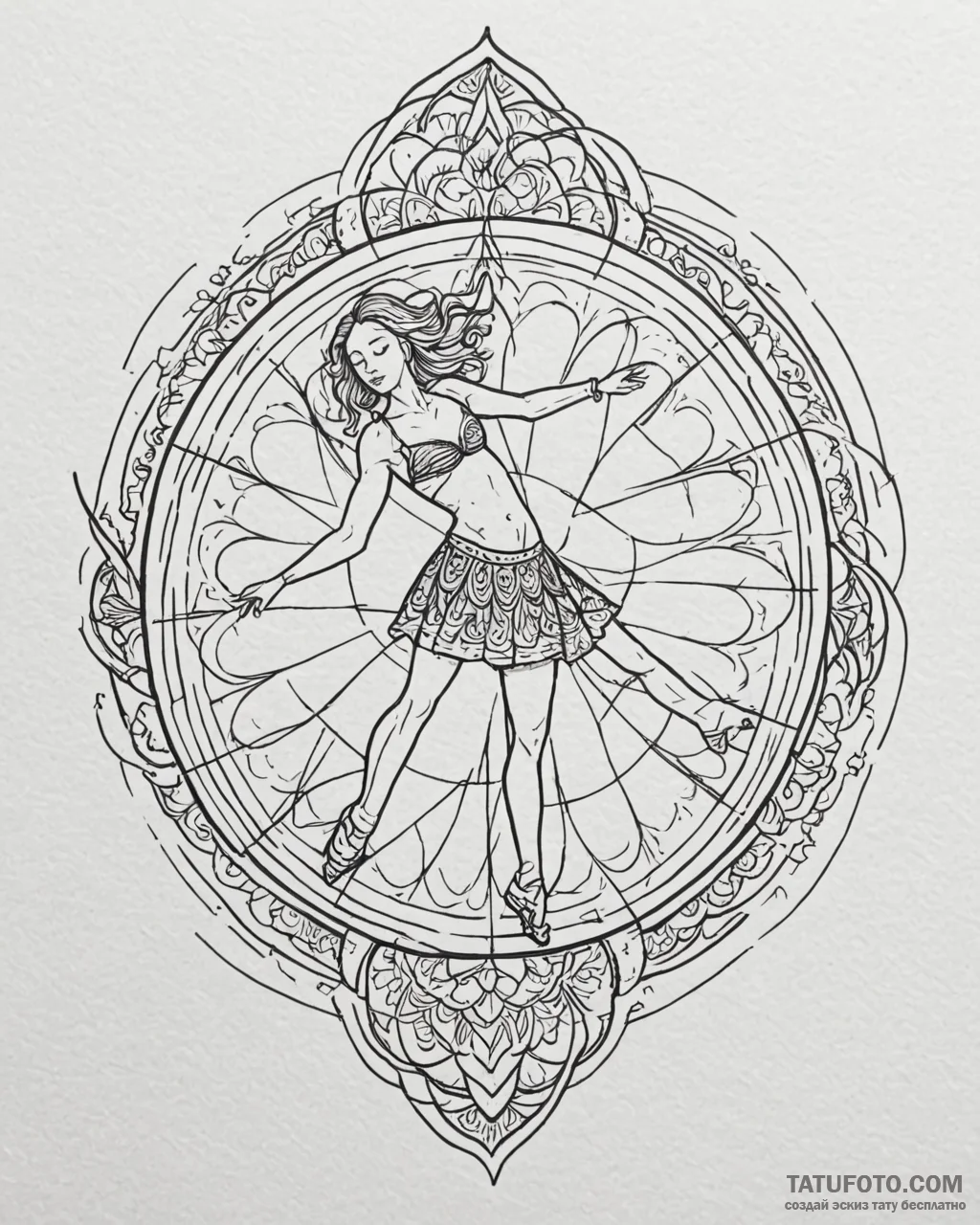 Tattoo sketch, dancer silhouette moving throu... - эскиз тату (№1753265451_0, 23.07.2025 10:10) — Tatufoto.com