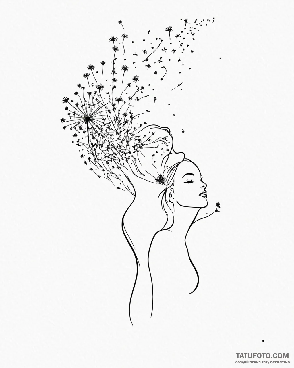 Tat tattoo sketch, dreamer’s silhouette blowi... - эскиз тату (№1753265537_0, 23.07.2025 10:12) — Tatufoto.com
