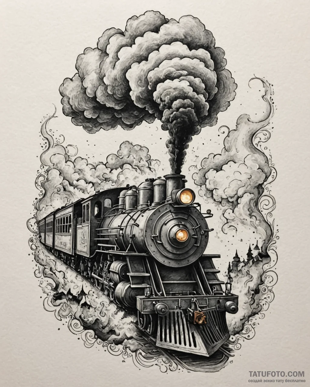 Tattoo sketch, polar express locomotive with... - эскиз тату (№1753265891_0, 23.07.2025 10:18) — Tatufoto.com