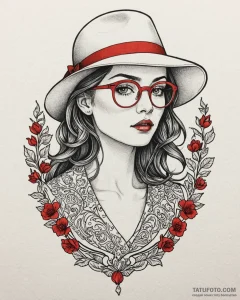 Tattoo sketch, sophie with hat and glasses, d... - эскиз тату (№1753265977_0, 23.07.2025 10:19) — Tatufoto.com