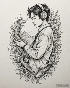 Tat tattoo sketch, college student with books... - эскиз тату (№1753266248_0, 23.07.2025 10:24) — Tatufoto.com