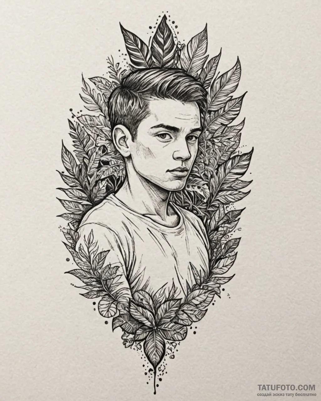 Tat tattoo sketch, colorful jungle leaves wit... - эскиз тату (№1753266511_0, 23.07.2025 10:28) — Tatufoto.com