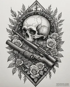 Tat tattoo sketch, hunter’s rifle resting on... - эскиз тату (№1753266785_0, 23.07.2025 10:33) — Tatufoto.com