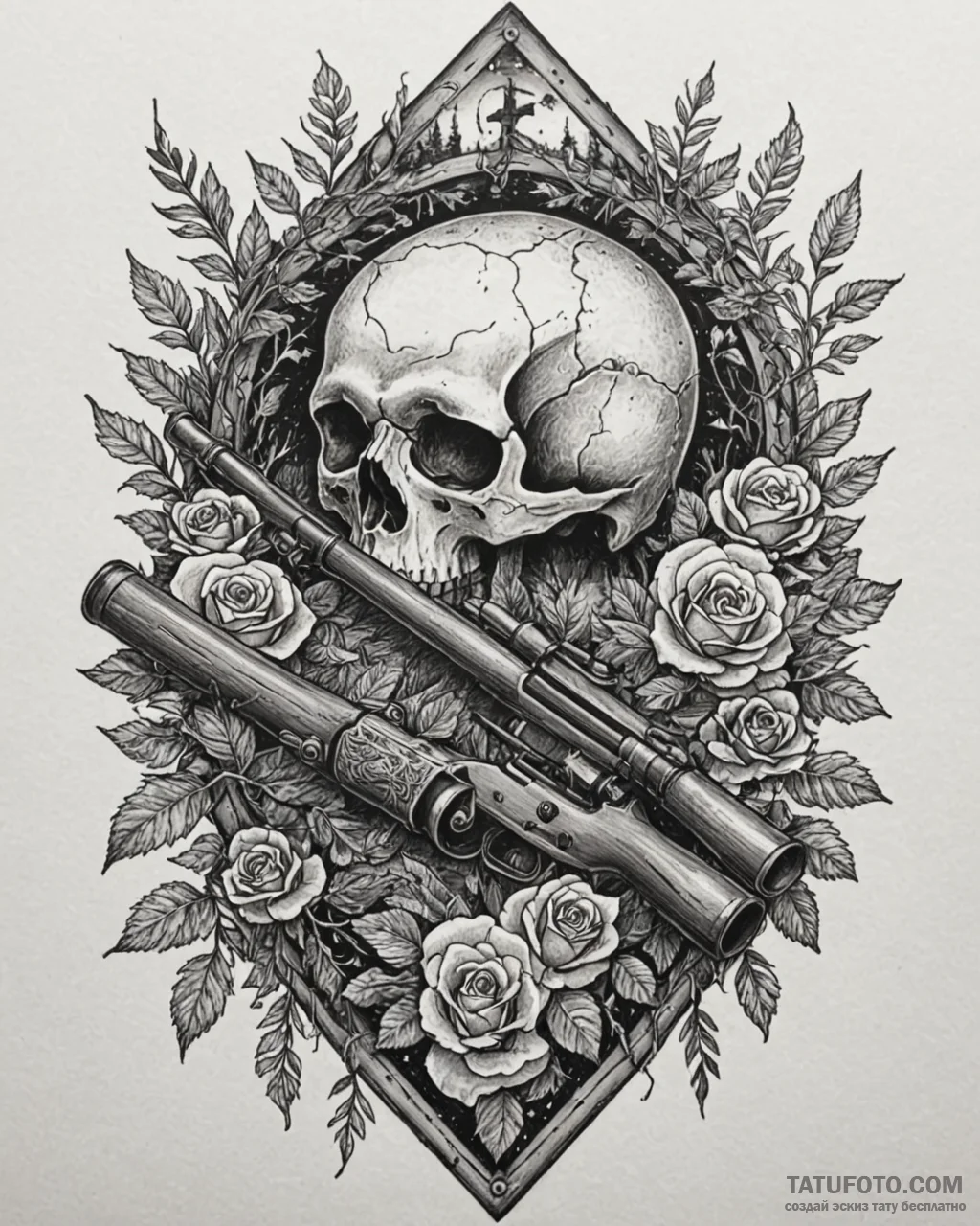 Tat tattoo sketch, hunter’s rifle resting on... - эскиз тату (№1753266785_0, 23.07.2025 10:33) — Tatufoto.com