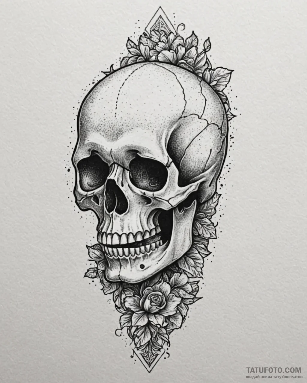 Tat tattoo sketch, skull with strong handwrit... - эскиз тату (№1753266872_0, 23.07.2025 10:34) — Tatufoto.com