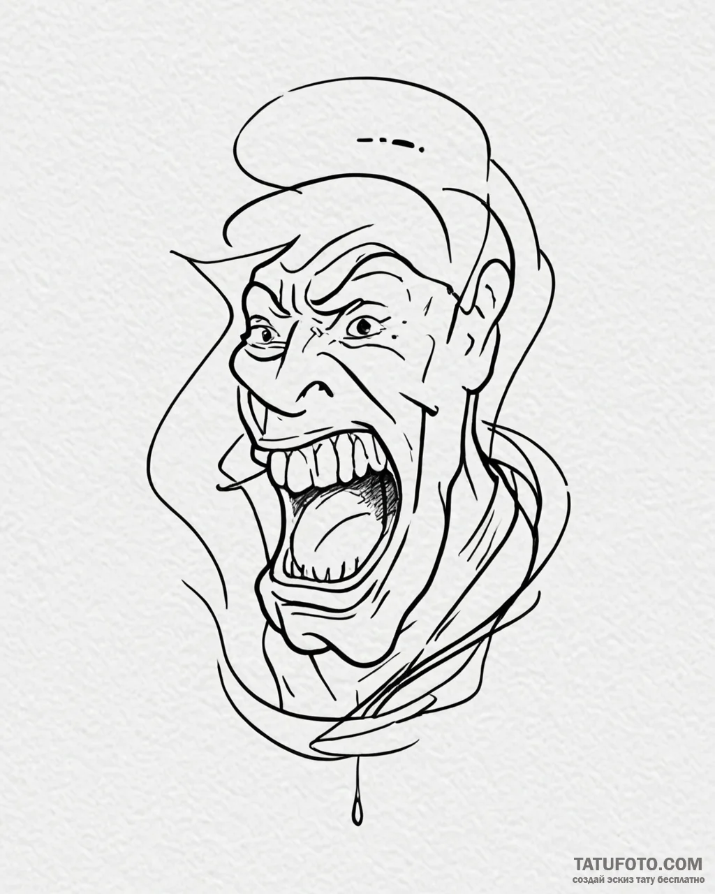 Tattoo sketch, flash in mid-laugh with slow m... - эскиз тату (№1753266957_0, 23.07.2025 10:35) — Tatufoto.com