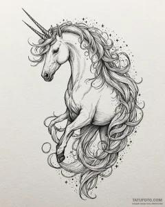 Tat tattoo sketch, majestic unicorn with flow... - эскиз тату (№1753267316_0, 23.07.2025 10:41) — Tatufoto.com