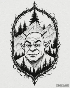 Eskizto, tattoo sketch, shrek silhouette with... - эскиз тату (№1753267401_0, 23.07.2025 10:43) — Tatufoto.com