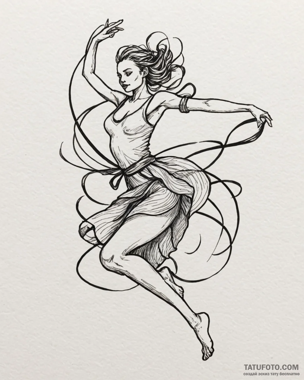 Tat tattoo sketch, dancer mid-spin with swirl... - эскиз тату (№1753267488_0, 23.07.2025 10:44) — Tatufoto.com