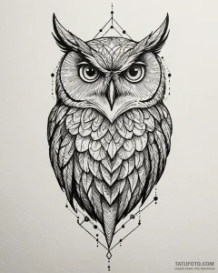 Tattoo sketch, abstract geometric owl with sh... - эскиз тату (№1753267573_0, 23.07.2025 10:46) — Tatufoto.com