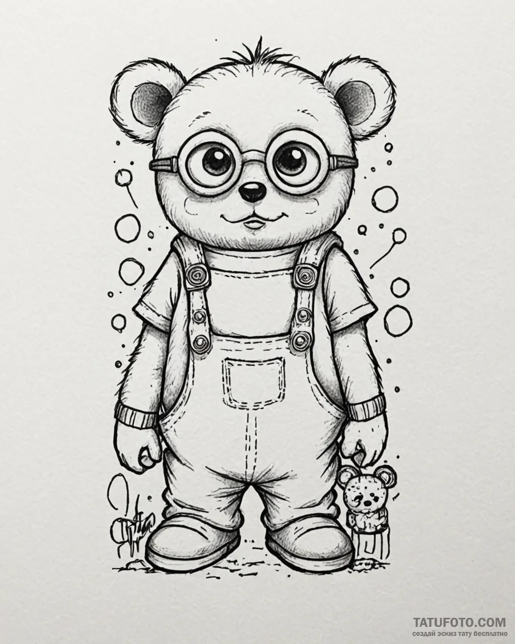 Tattoo sketch, bob minion with teddy bear, ad... - эскиз тату (№1753267758_0, 23.07.2025 10:49) — Tatufoto.com