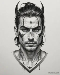 Tat tattoo sketch, joaquin’s face with fierce... - эскиз тату (№1753267845_0, 23.07.2025 10:50) — Tatufoto.com