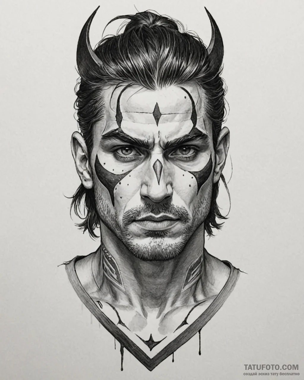 Tat tattoo sketch, joaquin’s face with fierce... - эскиз тату (№1753267845_0, 23.07.2025 10:50) — Tatufoto.com