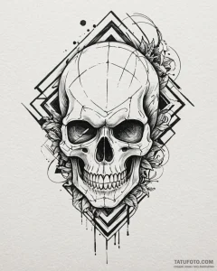Tat tattoo sketch, skull framed by precise ge... - эскиз тату (№1753267933_0, 23.07.2025 10:52) — Tatufoto.com