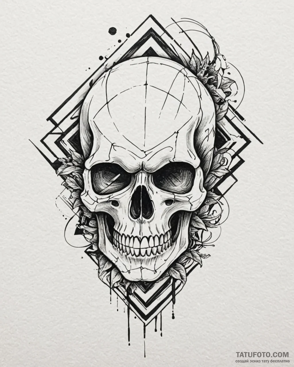Tat tattoo sketch, skull framed by precise ge... - эскиз тату (№1753267933_0, 23.07.2025 10:52) — Tatufoto.com