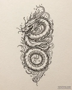 Tattoo sketch, mushu with fiery tail swirling... - эскиз тату (№1753268197_0, 23.07.2025 10:56) — Tatufoto.com