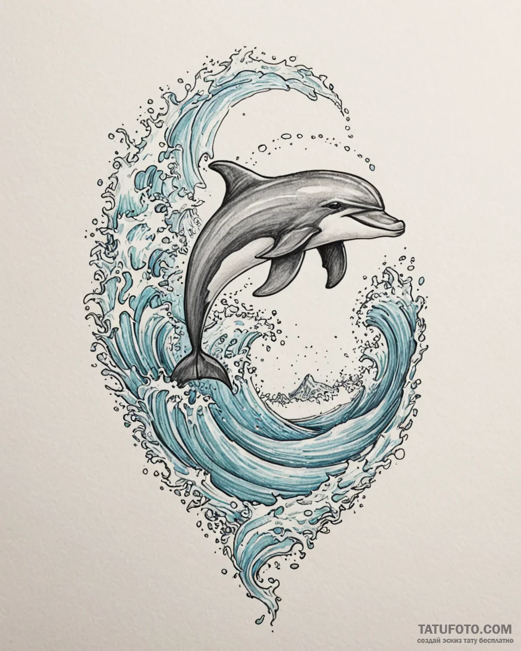 Tattoo sketch, playful dolphin jumping throug... - эскиз тату (№1753268369_0, 23.07.2025 10:59) — Tatufoto.com