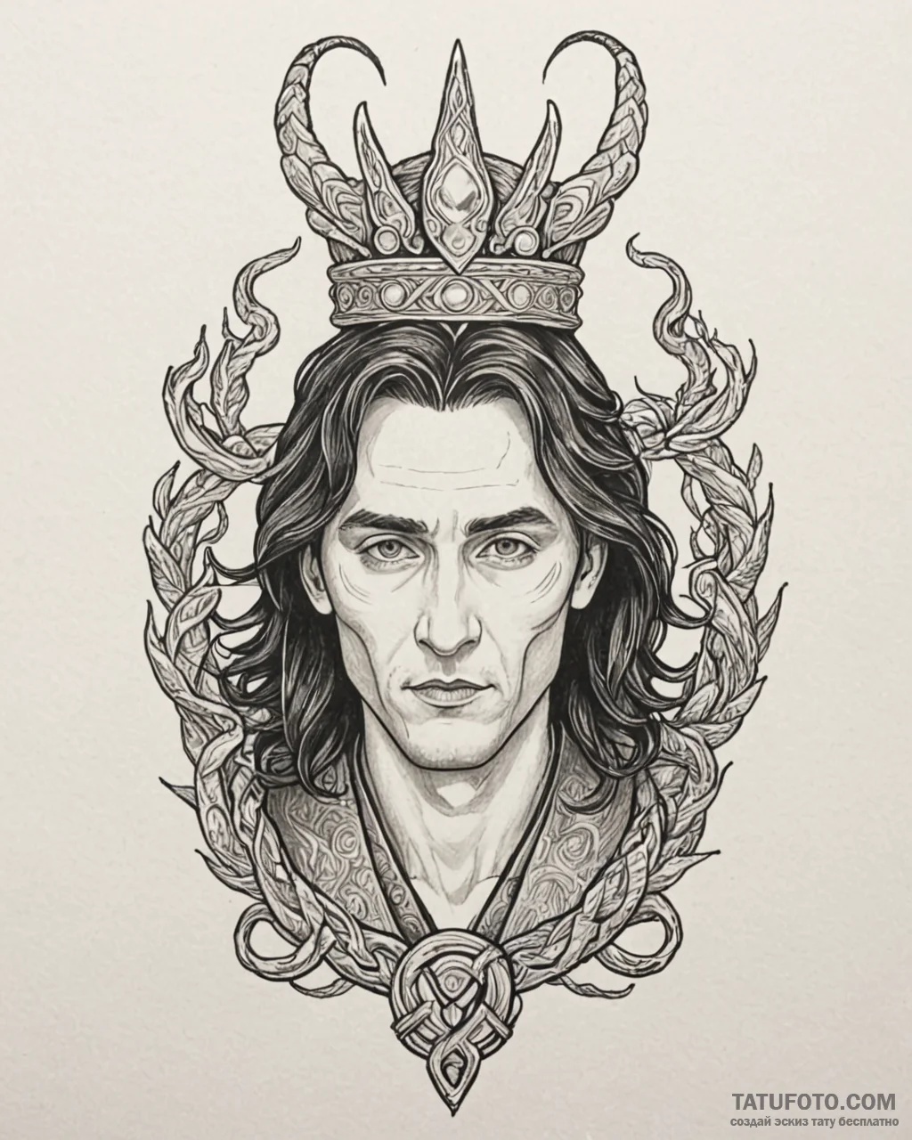 Tat tattoo sketch, loki mischievous god with… — эскиз тату (№1753268894_0, 23.07.2025 11:08) — Tatufoto.com