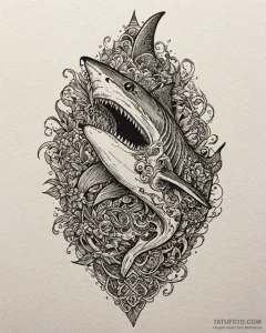 Tattoo sketch, maui with giant shark shadow,... - эскиз тату (№1753269318_0, 23.07.2025 11:15) — Tatufoto.com