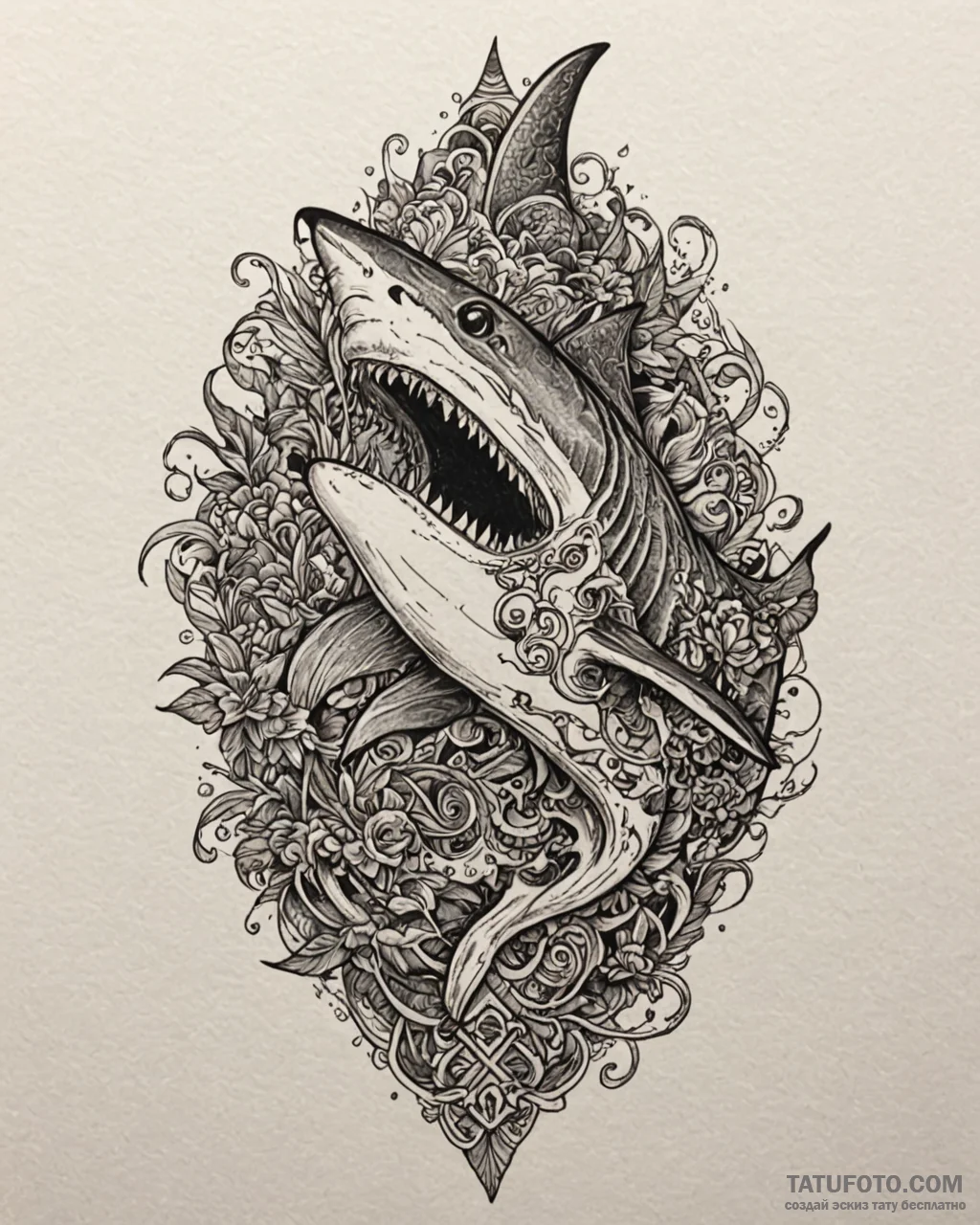 Tattoo sketch, maui with giant shark shadow,... - эскиз тату (№1753269318_0, 23.07.2025 11:15) — Tatufoto.com