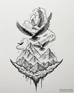 Tat tattoo sketch, soaring birds above clouds... - эскиз тату (№1753269409_0, 23.07.2025 11:16) — Tatufoto.com