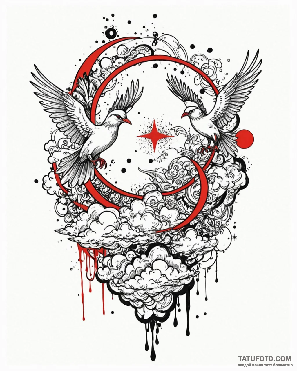 небесные птицы и облака, tattoo sketch design... - эскиз тату (№1753269496_0, 23.07.2025 11:18) — Tatufoto.com