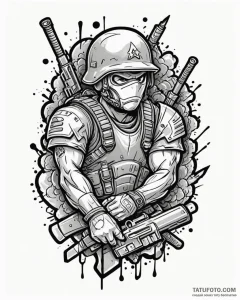 спецназовец, ink illustration for tattoo, bla... - эскиз тату (№1753269666_0, 23.07.2025 11:21) — Tatufoto.com