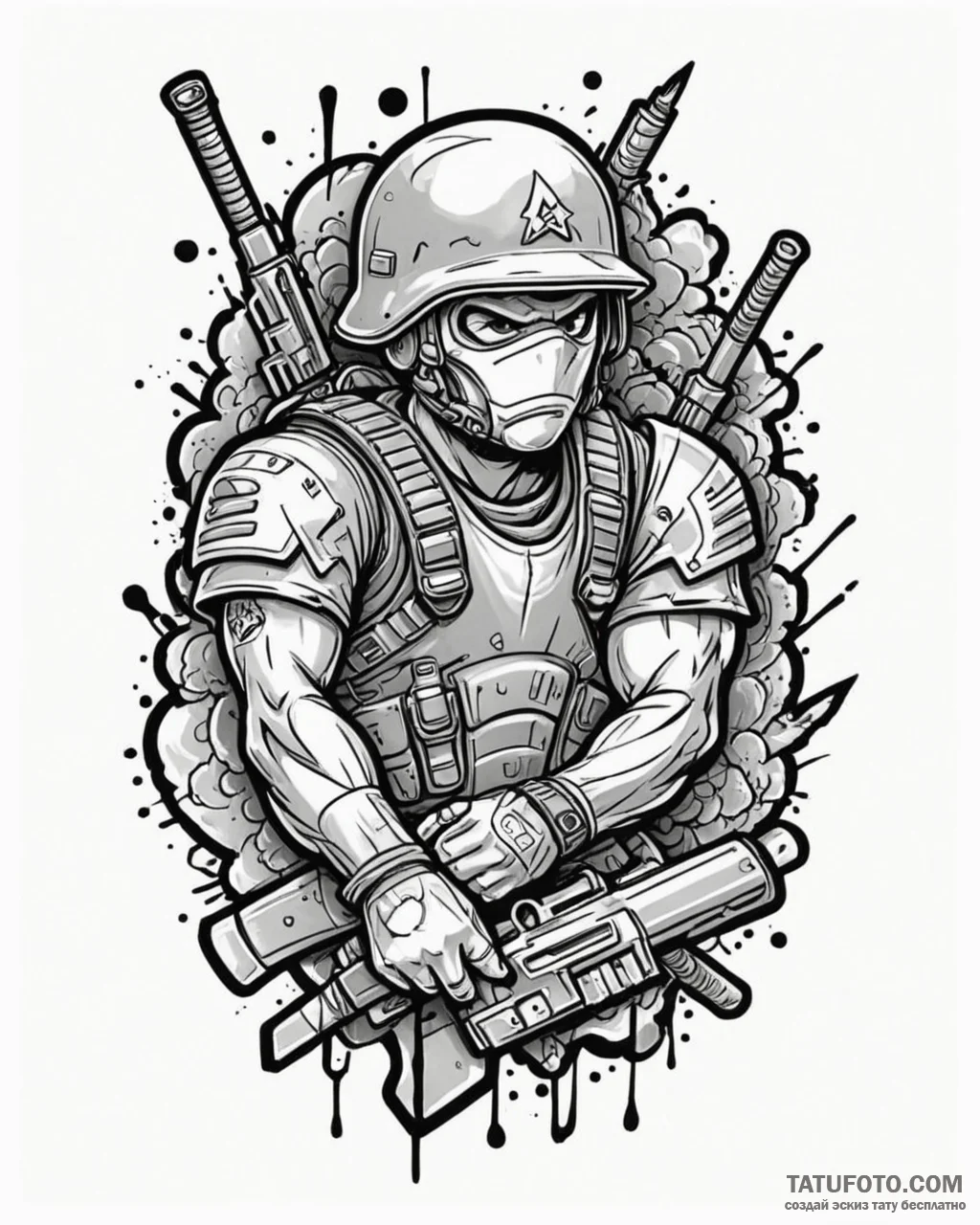 спецназовец, ink illustration for tattoo, bla... - эскиз тату (№1753269666_0, 23.07.2025 11:21) — Tatufoto.com