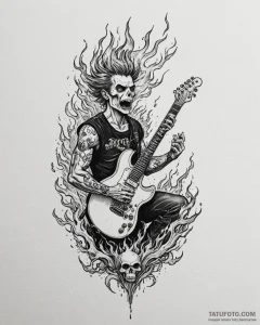 Tattoo sketch, rocker playing electric guitar... - эскиз тату (№1753270024_0, 23.07.2025 11:27) — Tatufoto.com