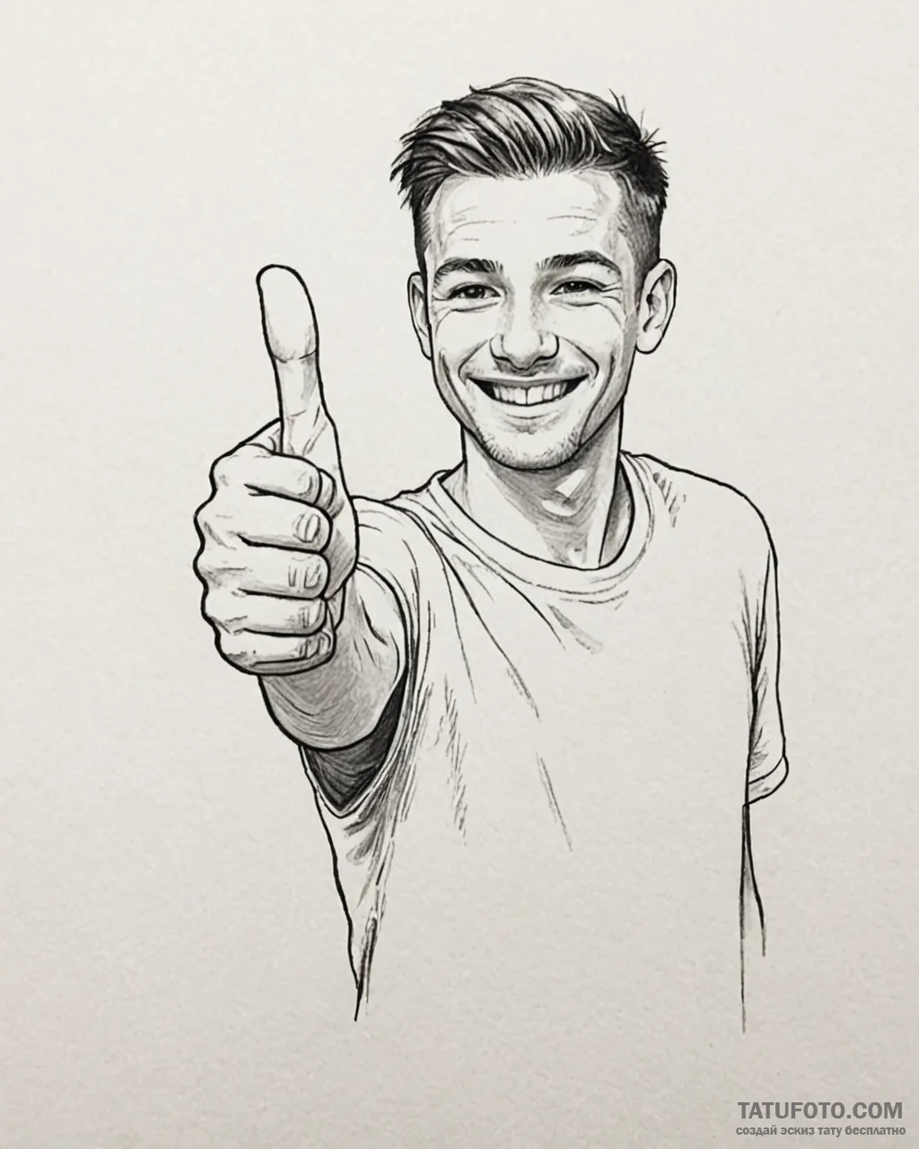 Tattoo sketch, kevin with thumbs up and smile... - эскиз тату (№1753270467_0, 23.07.2025 11:34) — Tatufoto.com