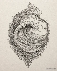 Tattoo sketch, waves crashing with playful fi... - эскиз тату (№1753270729_0, 23.07.2025 11:38) — Tatufoto.com