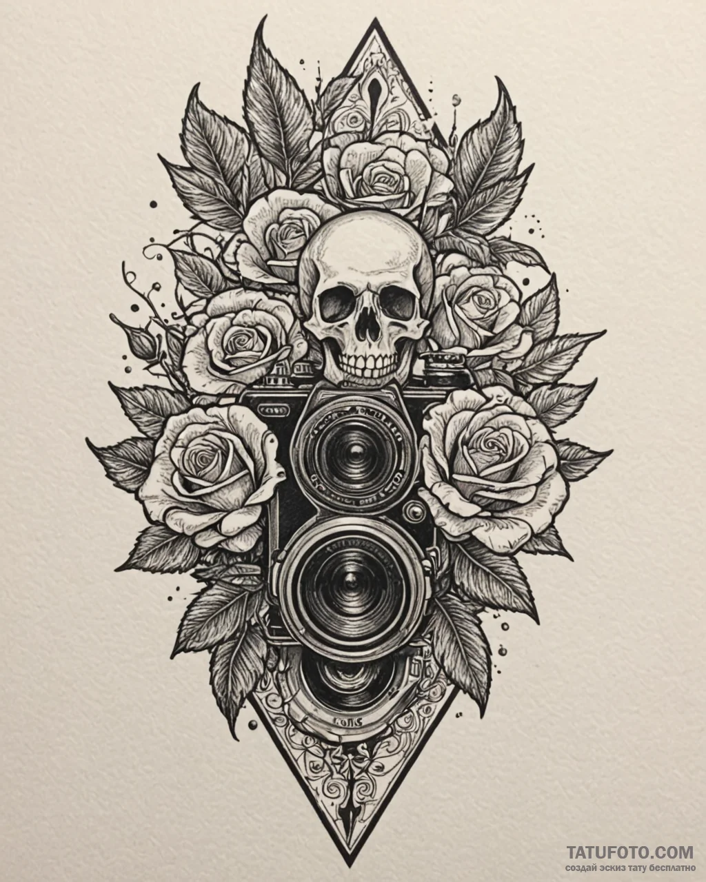 Tat tattoo sketch, vintage film camera with a... - эскиз тату (№1753270821_0, 23.07.2025 11:40) — Tatufoto.com