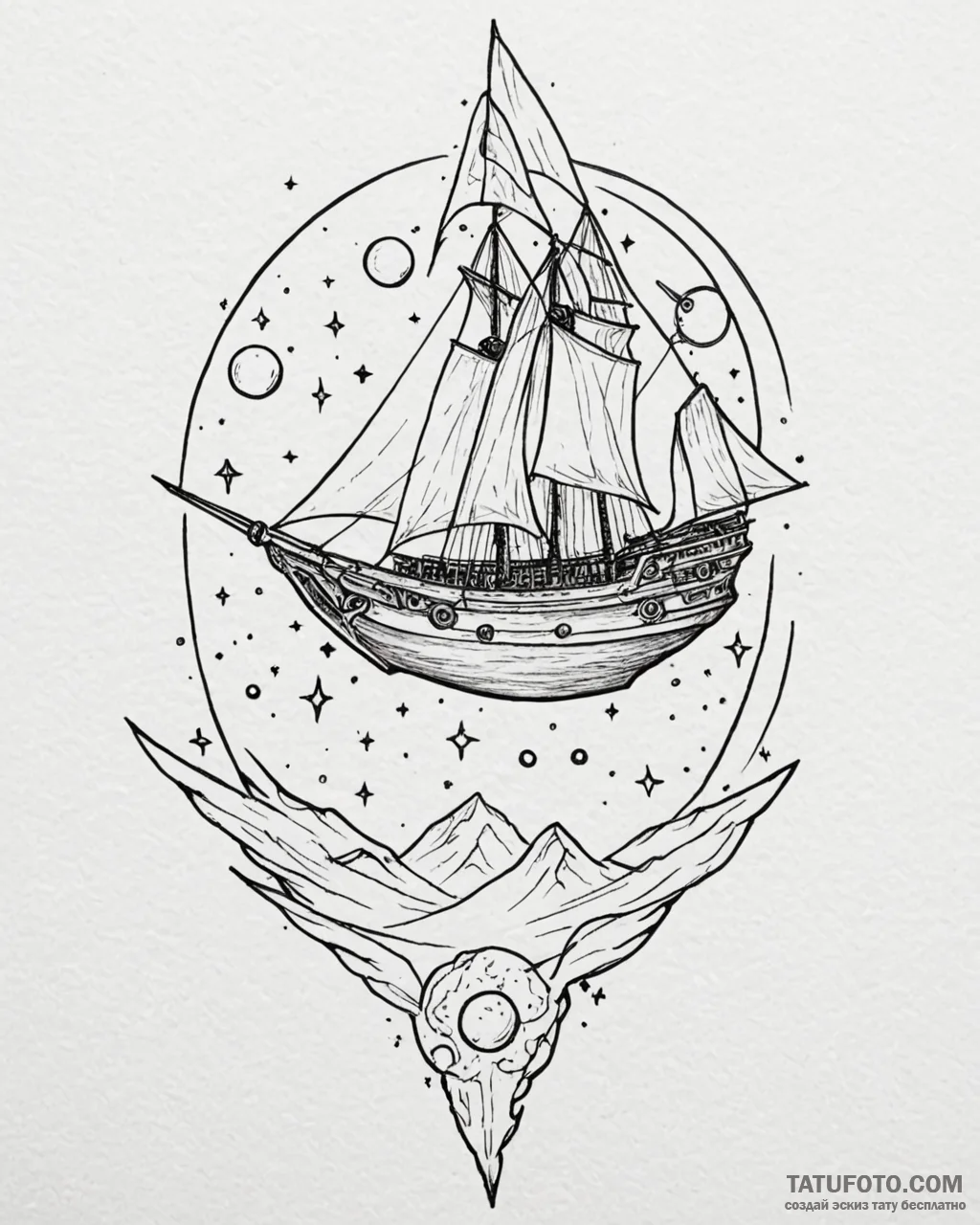 Tattoo sketch, treasure planet ship sailing t... - эскиз тату (№1753270908_0, 23.07.2025 11:41) — Tatufoto.com