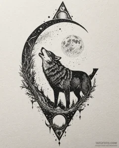 Tat tattoo sketch, full moon glowing over sil... - эскиз тату (№1753271264_0, 23.07.2025 11:47) — Tatufoto.com