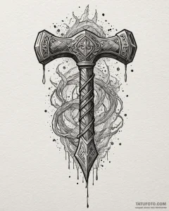Tat tattoo sketch, thor’s hammer mjölnir with... - эскиз тату (№1753271531_0, 23.07.2025 11:52) — Tatufoto.com
