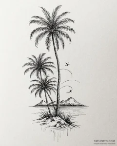 пальмы и тропические пляжи - эскиз тату (№1753271619_0, 23.07.2025 11:53) — Tatufoto.com