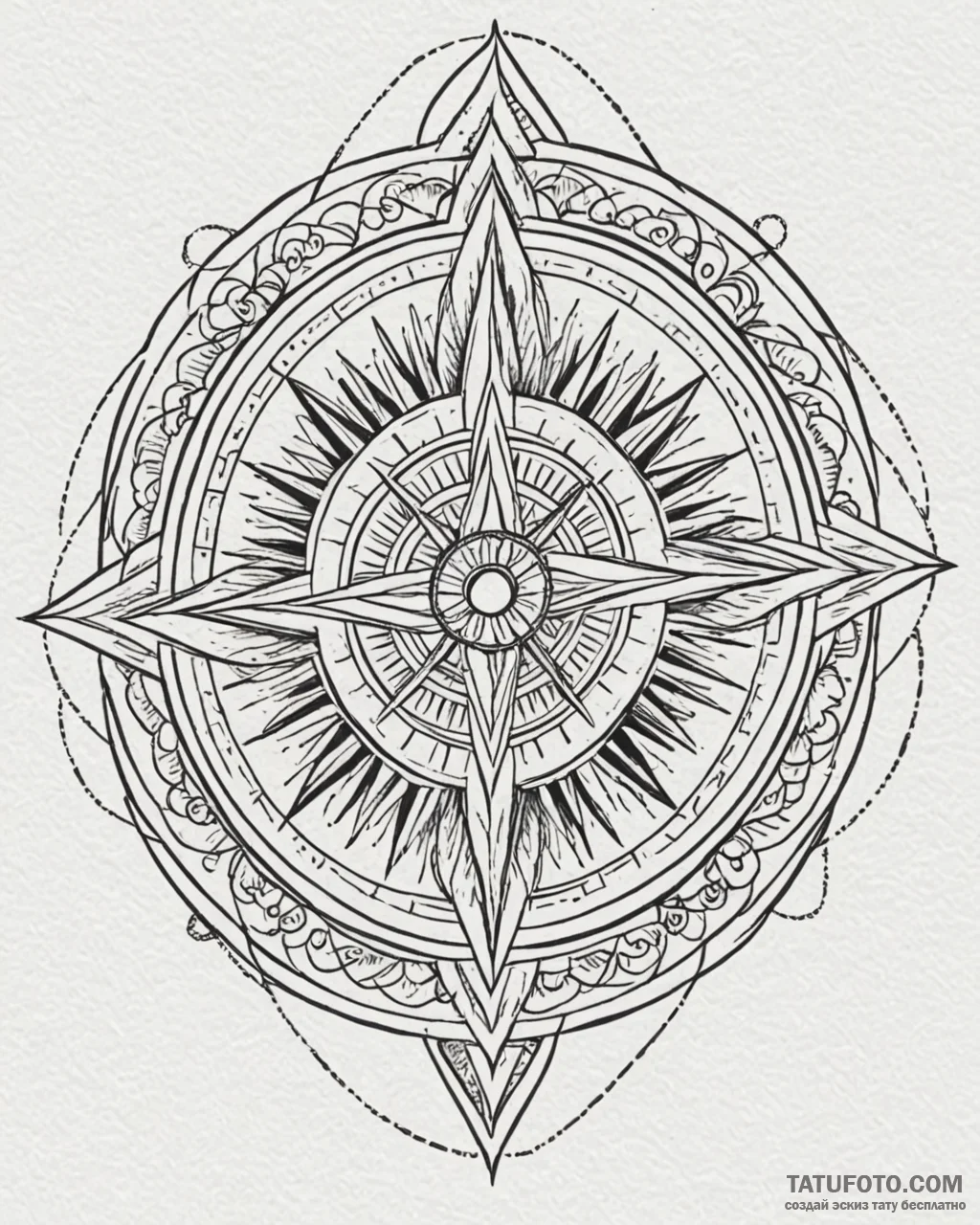 Tattoo sketch, antique compass rose with orna... - эскиз тату (№1753271794_0, 23.07.2025 11:56) — Tatufoto.com