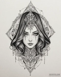 Tat tattoo sketch, gothic figure with dark fl... - эскиз тату (№1753271886_0, 23.07.2025 11:58) — Tatufoto.com