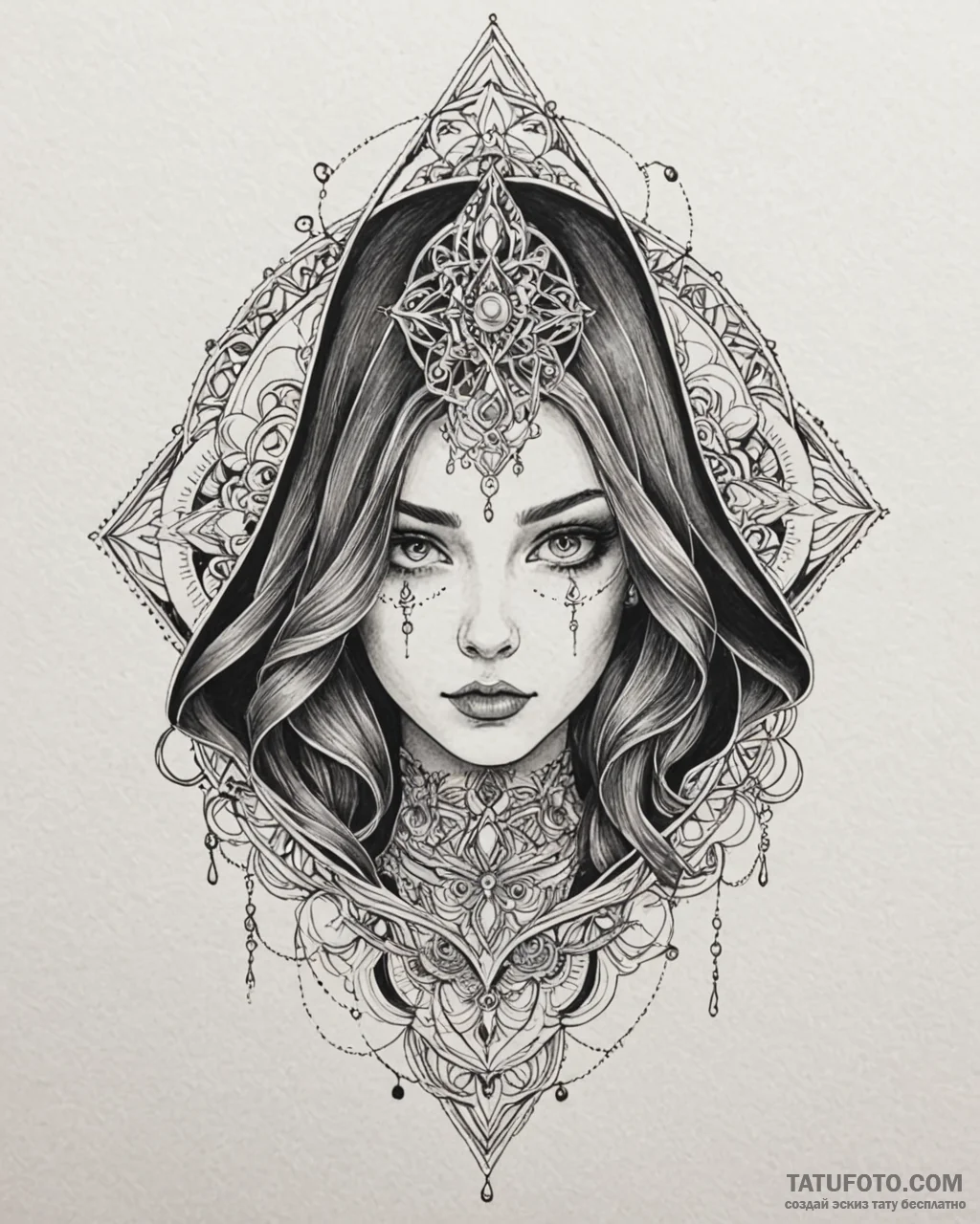 Tat tattoo sketch, gothic figure with dark fl... - эскиз тату (№1753271886_0, 23.07.2025 11:58) — Tatufoto.com